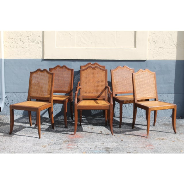 Mid-Century Modern Carved Walnut/ Caned Dining Chairs - Set of 6 For Sale - Image 11 of 11