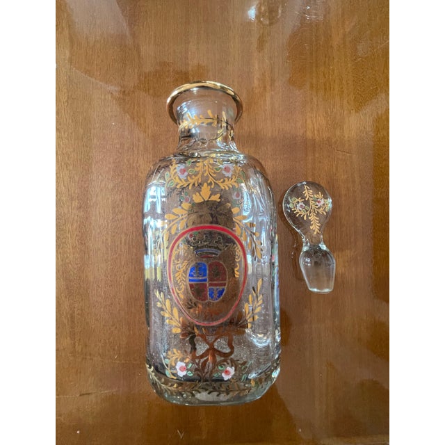 Crystal Perfume Bottle With Its Flower Stopper and Heraldic Coat of Arms 1850 France For Sale - Image 11 of 12