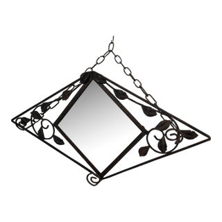 French Art Deco Wrought Iron Mirror With Hat and Coat Hangers, Circa 1920 For Sale