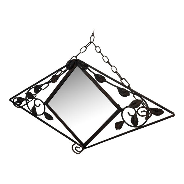 French Art Deco Wrought Iron Mirror With Hat and Coat Hangers, Circa 1920 For Sale