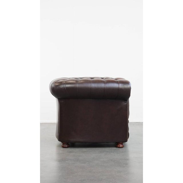 English Cowhide Chesterfield Armchair For Sale - Image 3 of 15