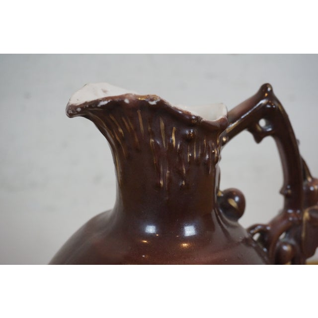 Brown Antique Austria Art Nouveau Woman Porcelain Hand Painted Portrait Pitcher Jug For Sale - Image 8 of 12