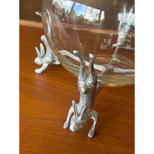 Folk Art Vintage Arthur Court Glass Bowl on Silver Rabbit Stand For Sale - Image 3 of 7