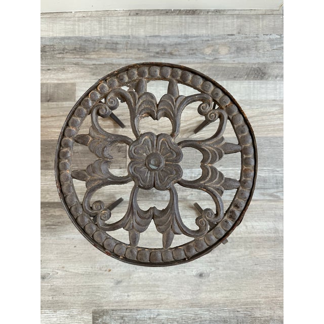 Impressionist Small Cast Iron Floral Plant Stand For Sale - Image 3 of 6
