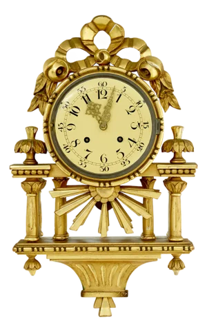 Vintage Swedish Gilt Carved Wood Wall Clock, 1950