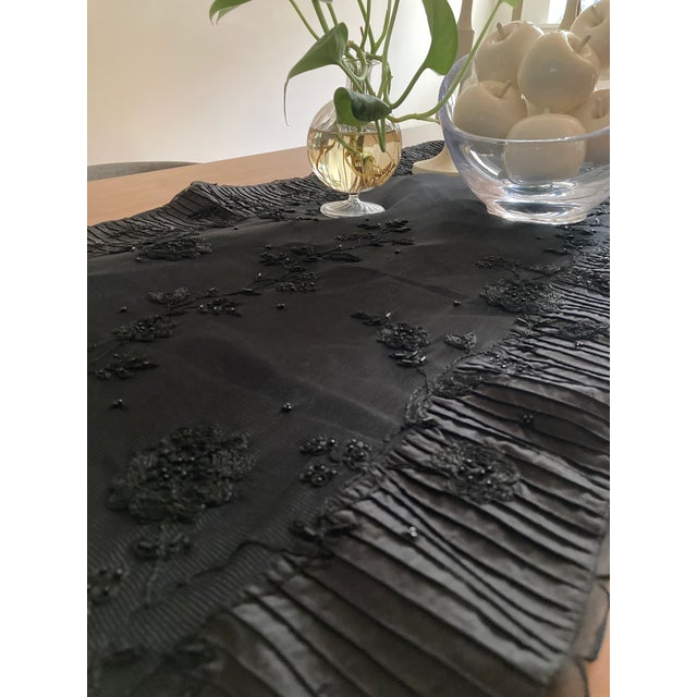 Victorian Floral Embroidered Beaded Lace TulleTaffeta Throw / Table Runner For Sale - Image 4 of 8
