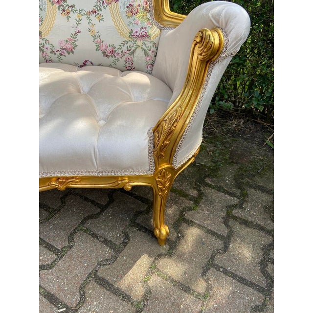1980s French Louis XVI Gold Beech Beige Settee For Sale - Image 10 of 13