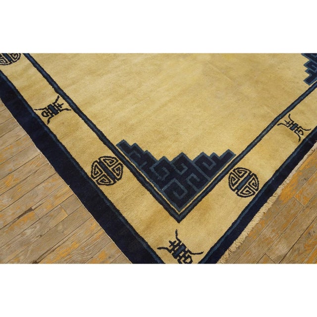 Textile 1920s Beige Field Classic Greek Key Antique Chinese Peking Room Size Wool Rug For Sale - Image 7 of 10