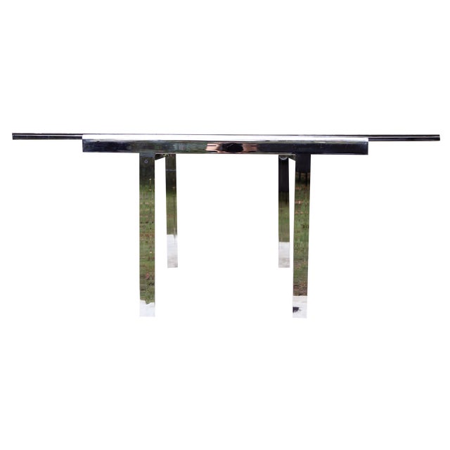 Postmodern Chrome & Glass Extendable Dining Table / Desk Table attributed to Milo Baughman, 1980s For Sale
