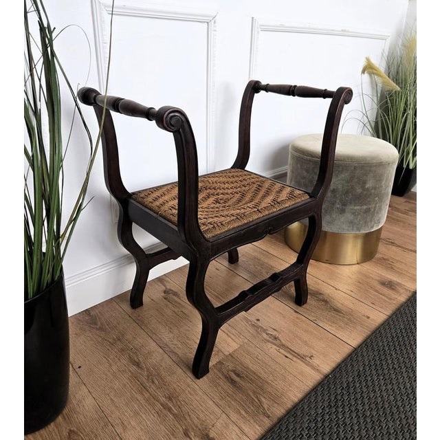 Mid-Century Modern Mid-Century Italian Carved Wood and Woven Cord Rope Stool, 1960s For Sale - Image 3 of 8