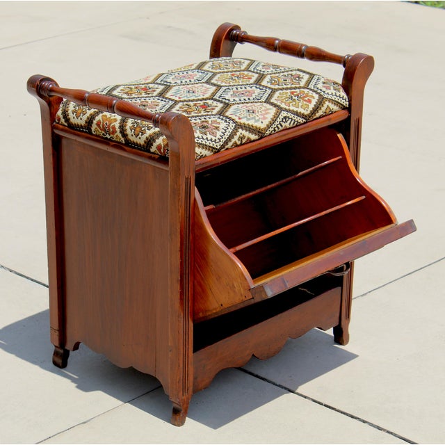 Vintage English-Style Mahogany Hall Bench With Shoe Storage Cabinet & Upholstered Seat For Sale In Naples, FL - Image 6 of 11