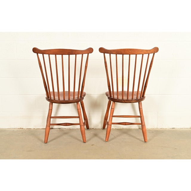 L. & J. G. Stickley American Colonial Solid Cherry Wood Spindle Back Windsor Side Chairs or Dining Chairs, Pair For Sale - Image 12 of 16