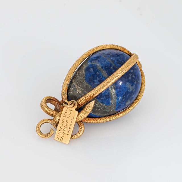 Tiffany and Co. Tiffany & Co Schlumberger France Lapis Lazuli Egg Charm Vintage 18k Gold Pendant For Sale - Image 4 of 7