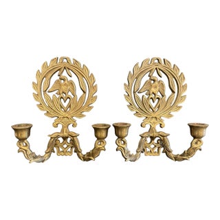 Pair of Brass Two Light Candle Sconces For Sale