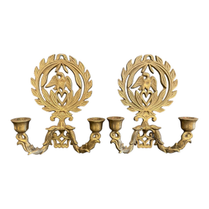 Pair of Brass Two Light Candle Sconces