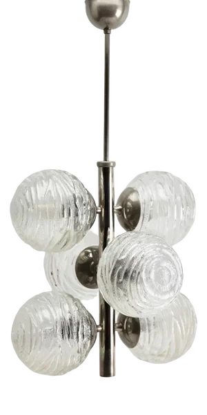 German Swirl Ball Pendant Stem Lamp with 6 Globular Lights from Fischer Leuchten