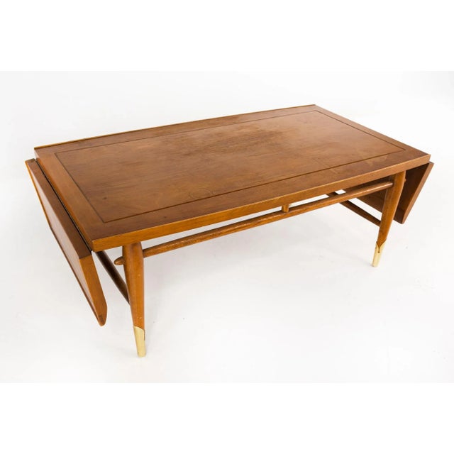 Lane Furniture Lane Copenhagen Mid Century Walnut and Brass Drop Leaf Coffee Table For Sale - Image 4 of 9