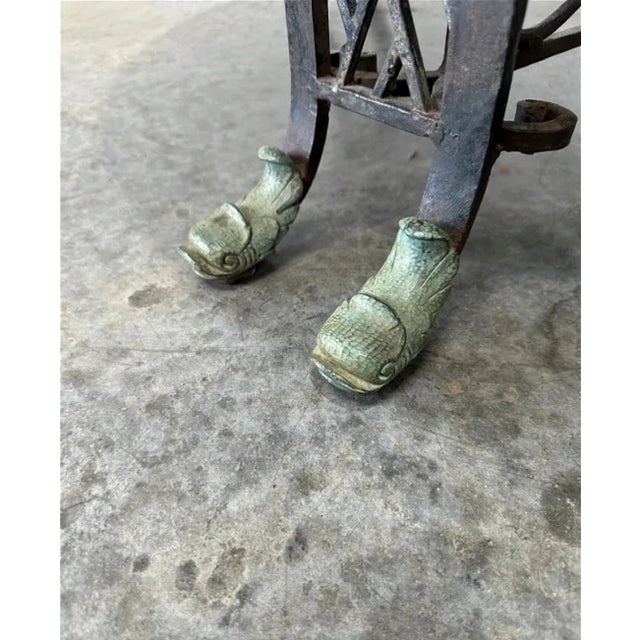 Black Antique French Forged Wrought Iron Bronze & Stone Patio Table For Sale - Image 8 of 9