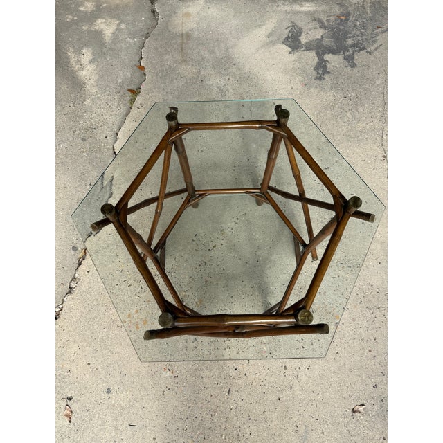 Billy Baldwin 1970s Palm Beach Two-Tier Bamboo & Glass Octagonal Side Table by Turtle and Crane - McGuire Style For Sale - Image 4 of 11