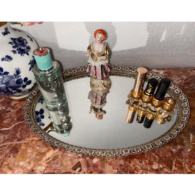 Vintage Ornate Vanity Tray or Standing Mirror With a Gold Filigree Frame and Feet For Sale - Image 10 of 10