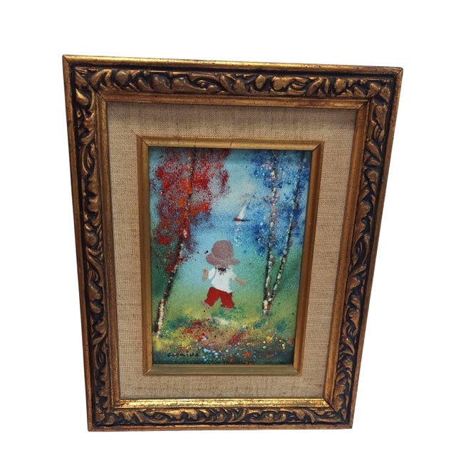 Late 20th Century Late 20th Century Fleming Painting of Child With Sailboat Framed Enamel on Copper Vertical For Sale - Image 5 of 8