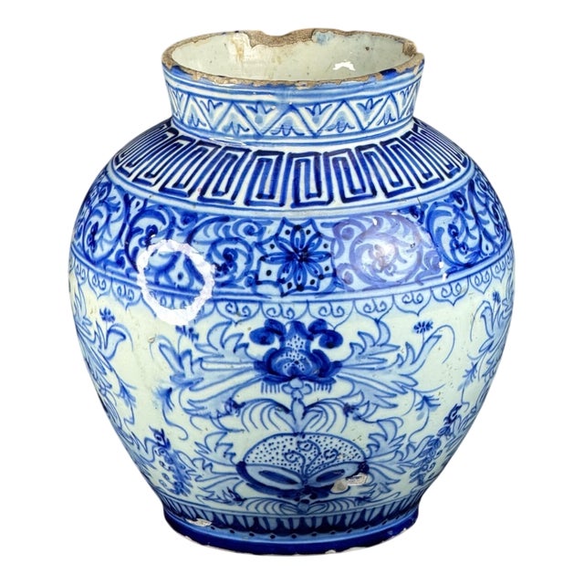 Spain Blue and White Faience Jar from Manises, 1800s For Sale