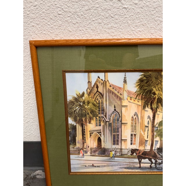 American Late 20th Century Al Stine French Huguenot Church Watercolor, Framed For Sale - Image 3 of 12