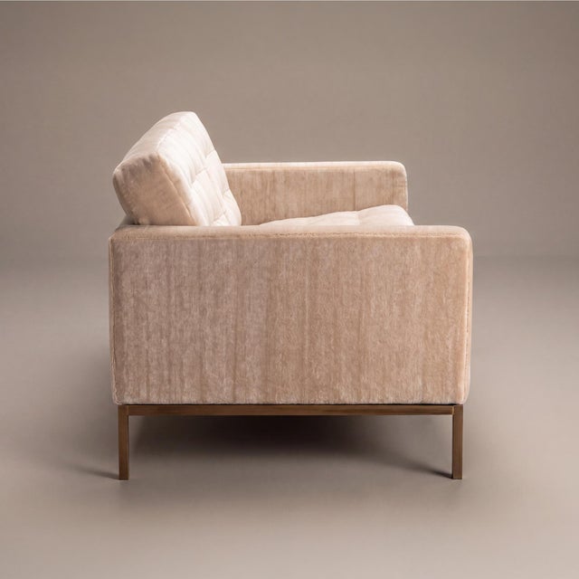 Knoll Florence Knoll Settee Loveseat in Limani Mohair & Brushed Bronze For Sale - Image 4 of 8