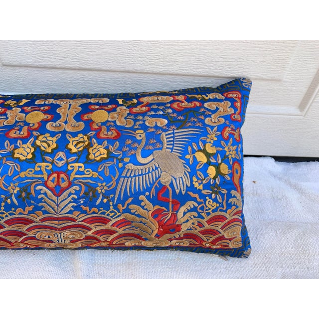 Hollywood Regency Royal Blue & Gold Asian Chinoiserie Boudoir Pillow For Sale - Image 4 of 10