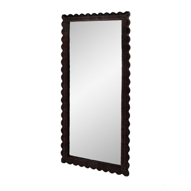 2020s Flora 32 in. W x 69.5 in. H Rectangular Scalloped Rattan Floor Mirror, Chocolate For Sale - Image 5 of 8