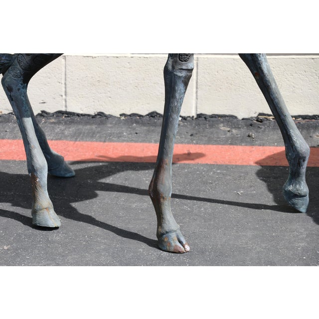 Metal Vintage Pair of Large Bronze Giraffe Garden Sculptures – Outdoor Yard Art With Natural Patina For Sale - Image 7 of 18