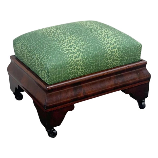 Large American Mahogany Veneer Stool on Celluloid Rollers, Circa 1840 For Sale
