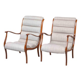Italian Mid-Century Walnut Lounge Chairs by Longhi, Milan - Pair For Sale