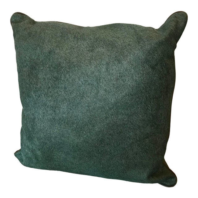 Custom Green Cow Hide Pillow With Leather Piping For Sale