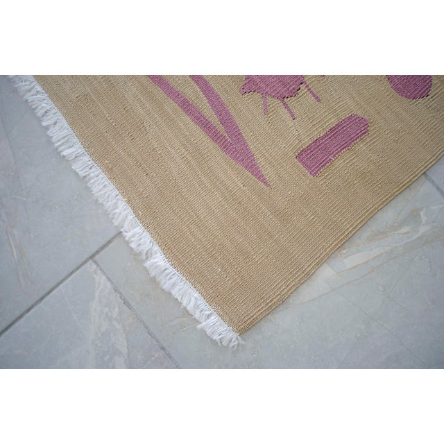 Handmade Modern Silk Rug Paul Klee Inspired Oushak Kilim Modernist Bauhaus Style Pink Beige 4x6 Ft Approx For Sale - Image 13 of 18