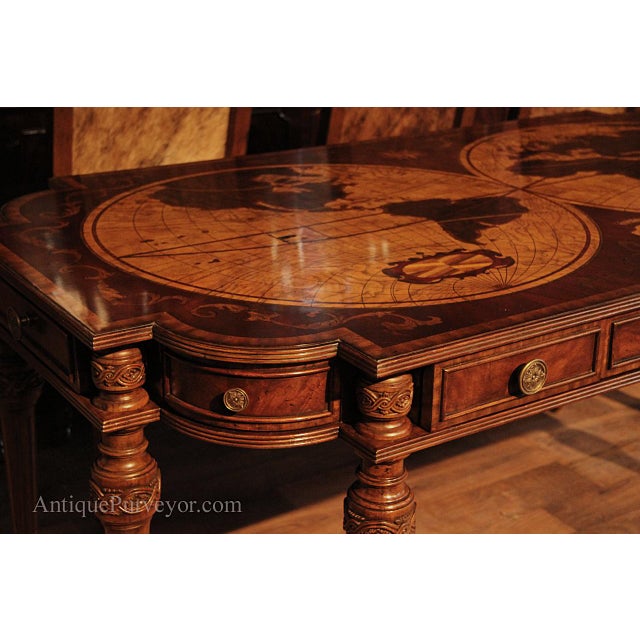Traditional Inlaid Mahogany and Walnut Library Table or Writing Desk For Sale - Image 4 of 12