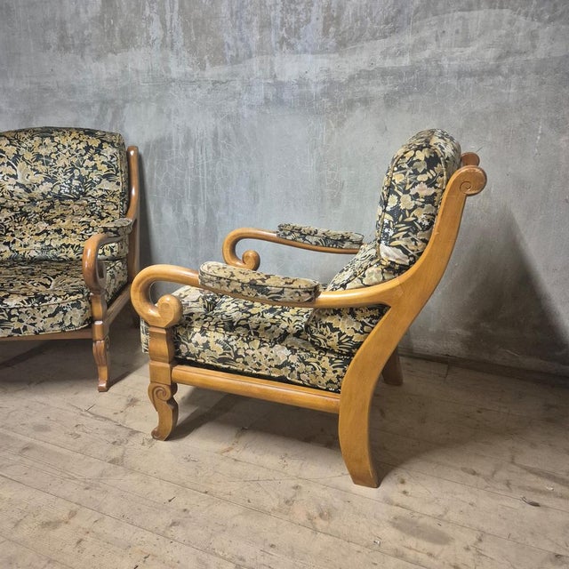 Wooden Armchairs with Curved Arms, Czechoslovakia, 1940s, Set of 2 For Sale - Image 4 of 16