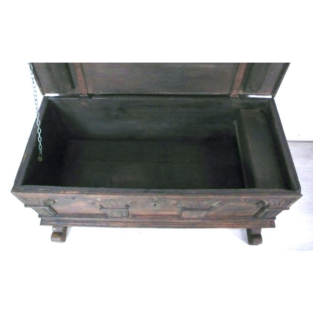 Antique German Dark Oak Trunk For Sale - Image 10 of 14
