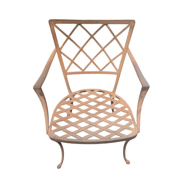 Amazing mid century Brown Jordan Regency Cast Aluminum patio set. Six chairs, two of which are Captains. Glass top is...