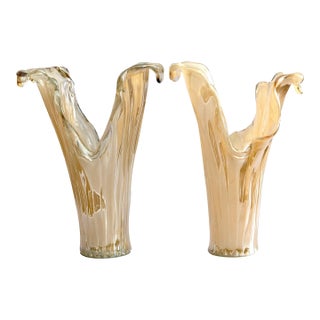 Large Mid-Century Italian Murano Art Glass Vases - A Pair For Sale