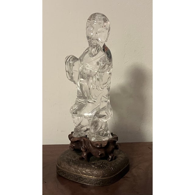 19th Century Antique Chinese Carved Rock Crystal Figure of an Immortal For Sale - Image 5 of 18