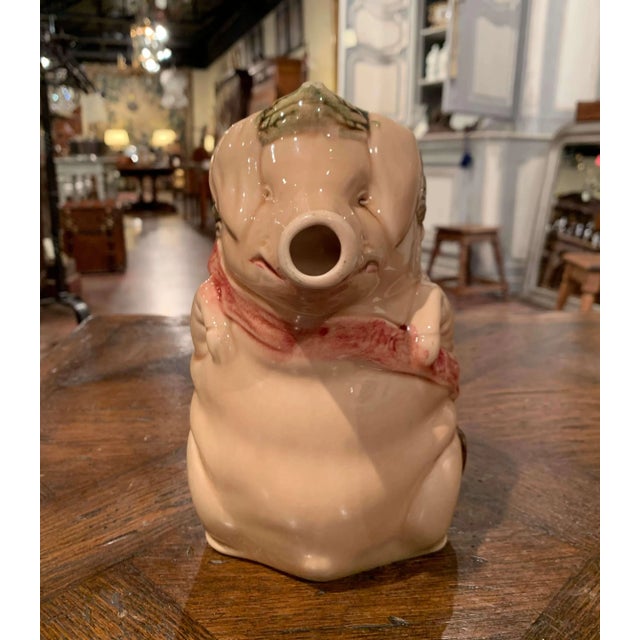 19th Century French Barbotine Pig Pitcher in the Style of Onnaing For Sale - Image 4 of 11