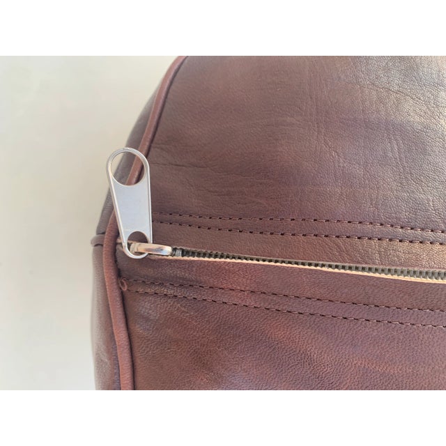 Early 21st Century Brown Coffee Moroccan Leather Pouf Cover For Sale - Image 5 of 10
