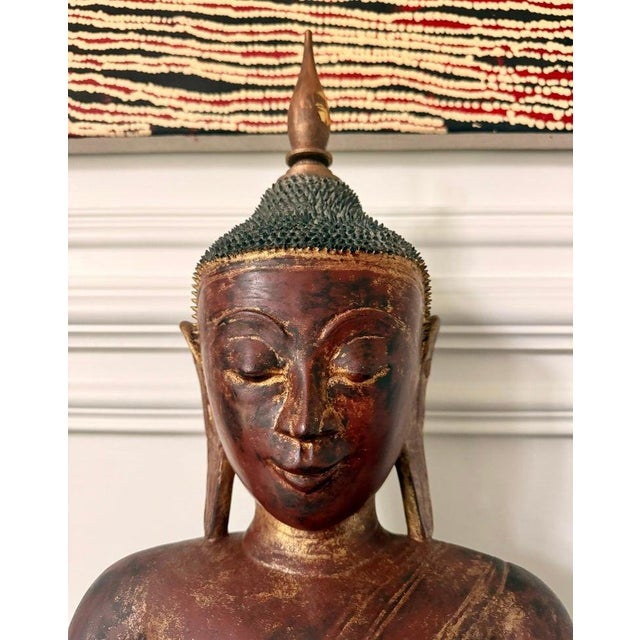 Mid-Century Modern Antique Burmese Lacquer Wood Shan Style Buddha Statue For Sale - Image 3 of 18