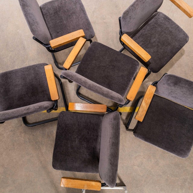 Gray Cantilever Peninsular Blue Frame Dining Chairs, 1970s, Set of 6 For Sale - Image 8 of 11