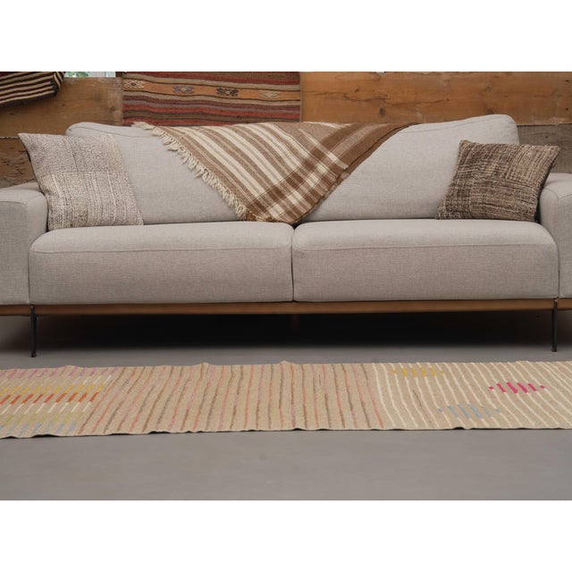 1970s Vintage Handmade Wool Cotton Beige Runner Rug For Sale - Image 4 of 11