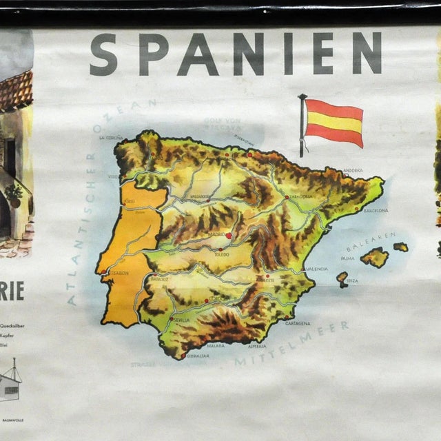 Spain Landscape Culture Souvenir Rollable Map Poster Wall Chart For Sale - Image 3 of 7