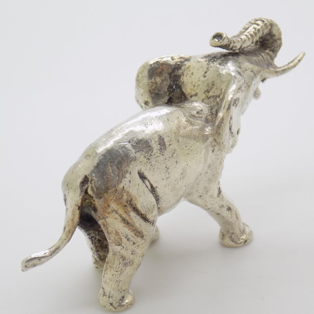 1940s Vintage Italian Handmade Genuine Silver Elephant Large Figurine Miniature For Sale - Image 5 of 9