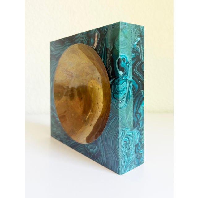 Aldo Tura Vide Poche, Brass & Faux Malachite, Italy 1960s, Attributed For Sale - Image 13 of 16