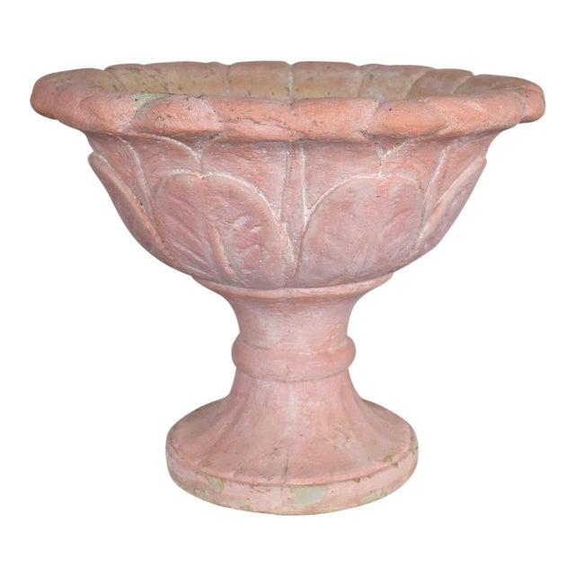 Antique Salmon Red Concrete Garden Urn Planter For Sale